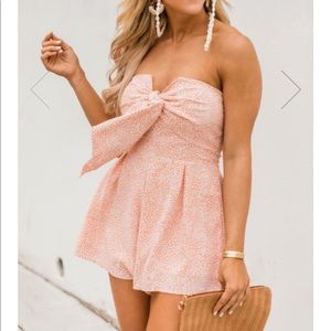 Pink Lily Peach Strapless Romper
